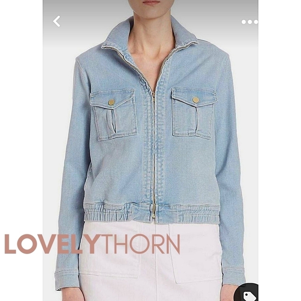 FRAME // le citadel full zip bomber style light blue denim jacket in barrington